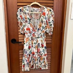 Olivaceous floral and fun short sleeve dress